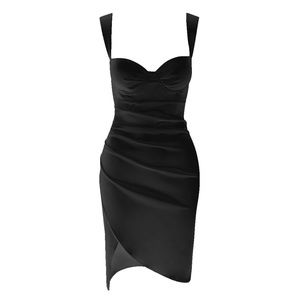 HALO SATIN BUSTIER DRESS - BLACK